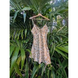 vintage y2k 100% silk slip dress M INC floral babydoll mini lingerie fairy soft